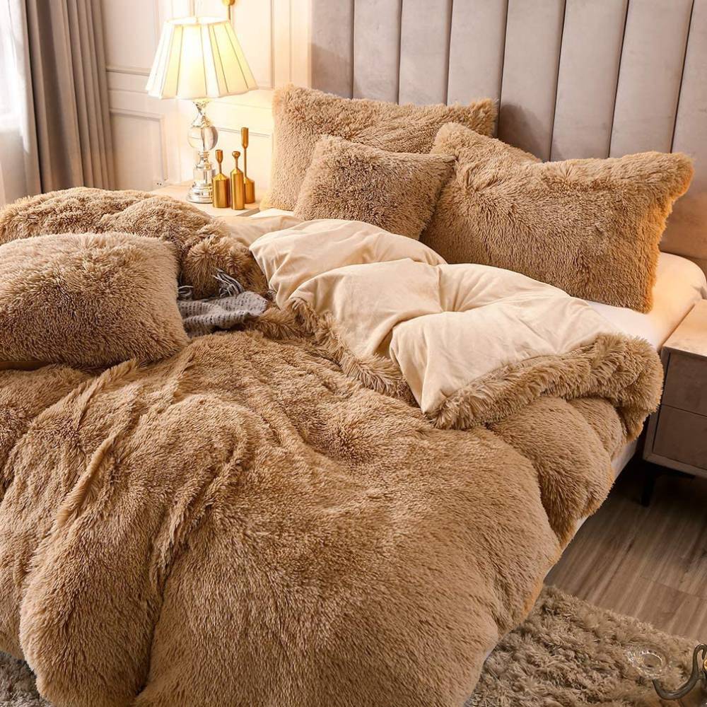 Fleece Bedding, Brown / Queen 4 Piece Set